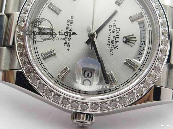 MiroTime 0116 Minimalist Day Date 40mm SS BP Maker Best Edition Diamond Bezel Silver Dial On SS Bracelet A 3697